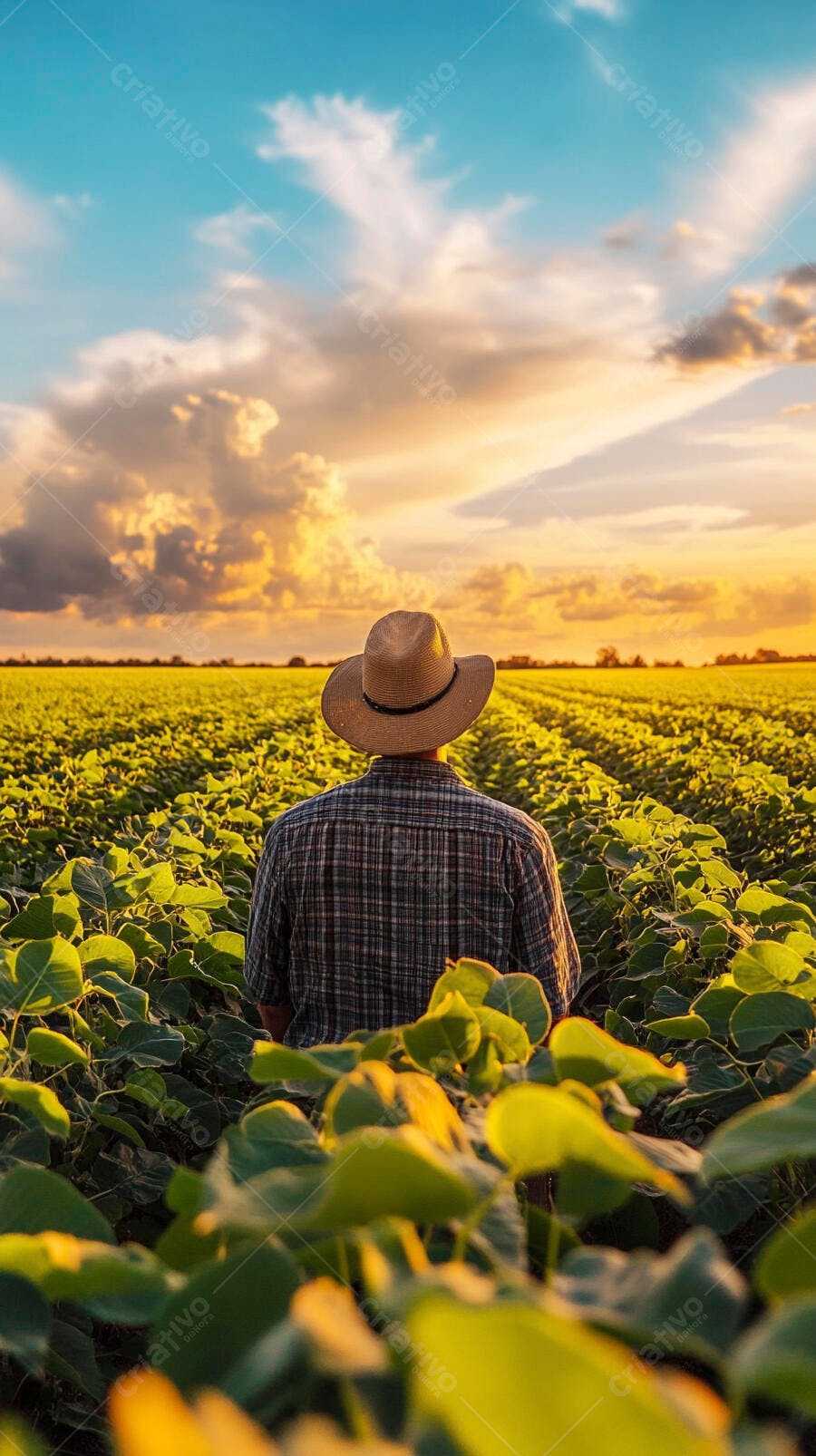 Foto Agricultor Chapéu Campo Plantação Pôr do Sol