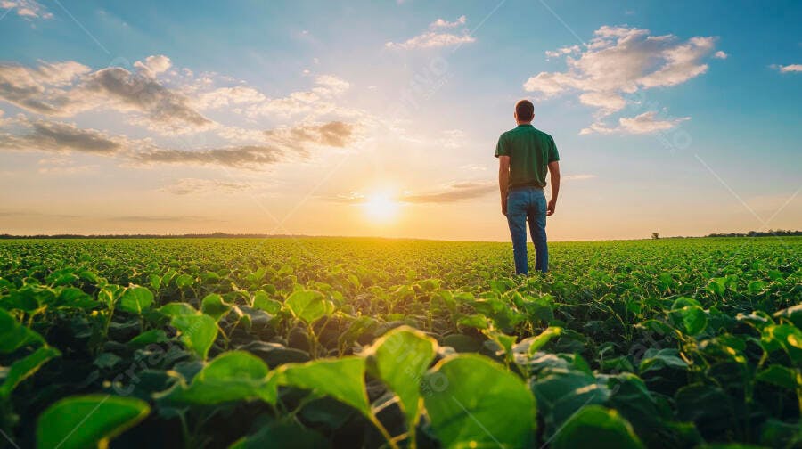Foto Fazendeiro Homem Campo Agrícola Pôr do Sol