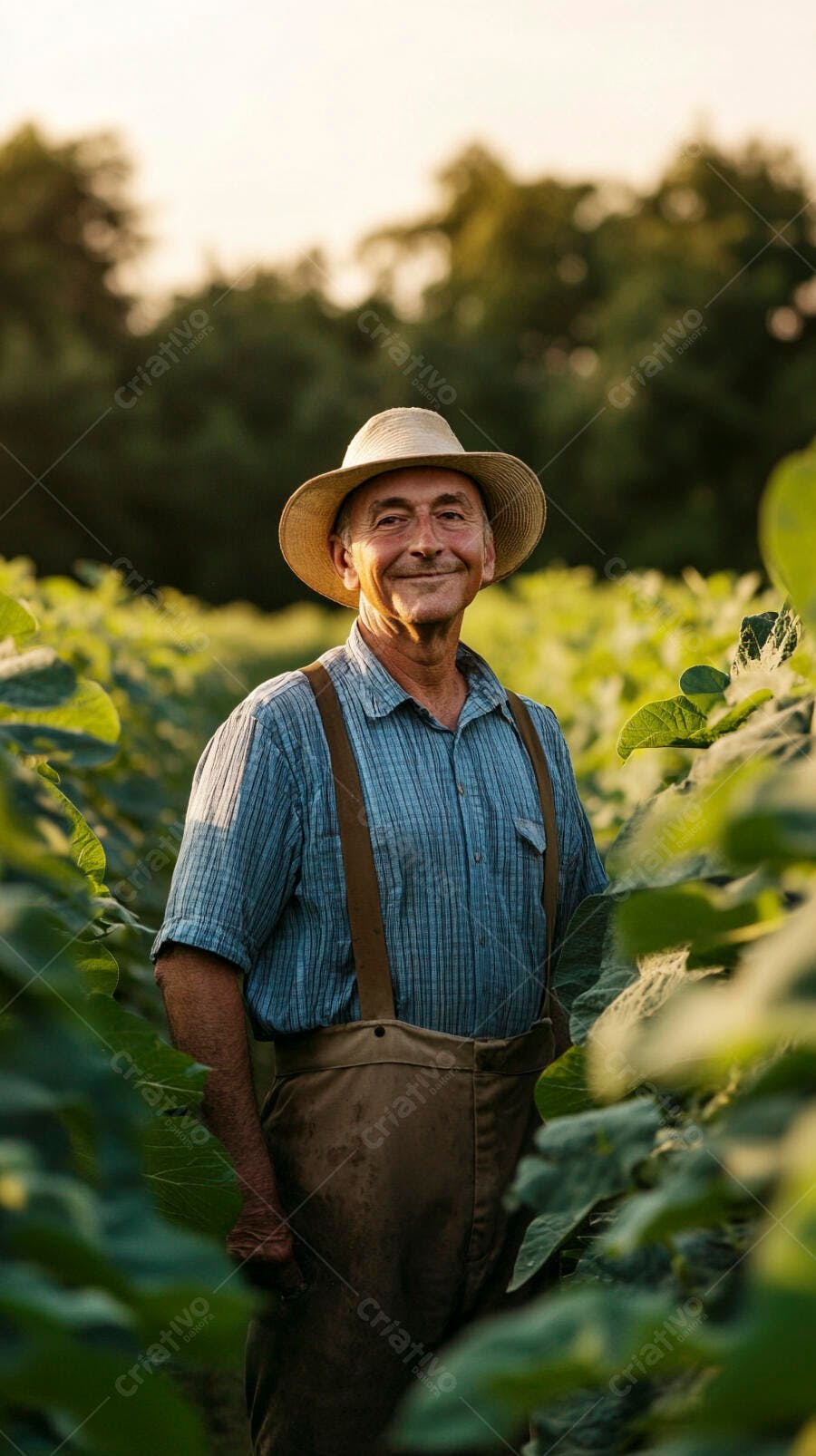 Foto Agricultor Sorrindo Chapéu Palha Campo Plantação