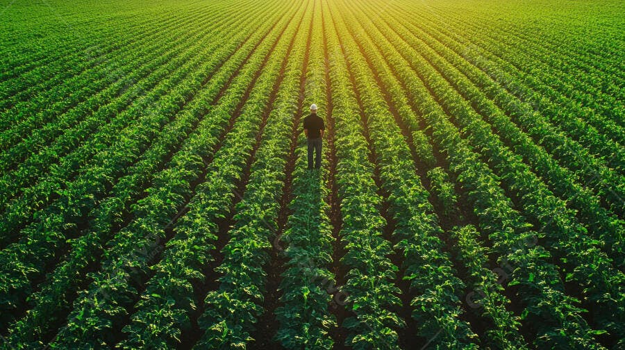 Foto Aérea Agricultor Campo Verde Plantação Soja Agronegócio