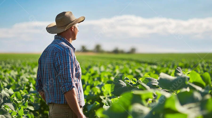 Foto Agricultor Homem Chapéu Observando Plantação Campo Aberto