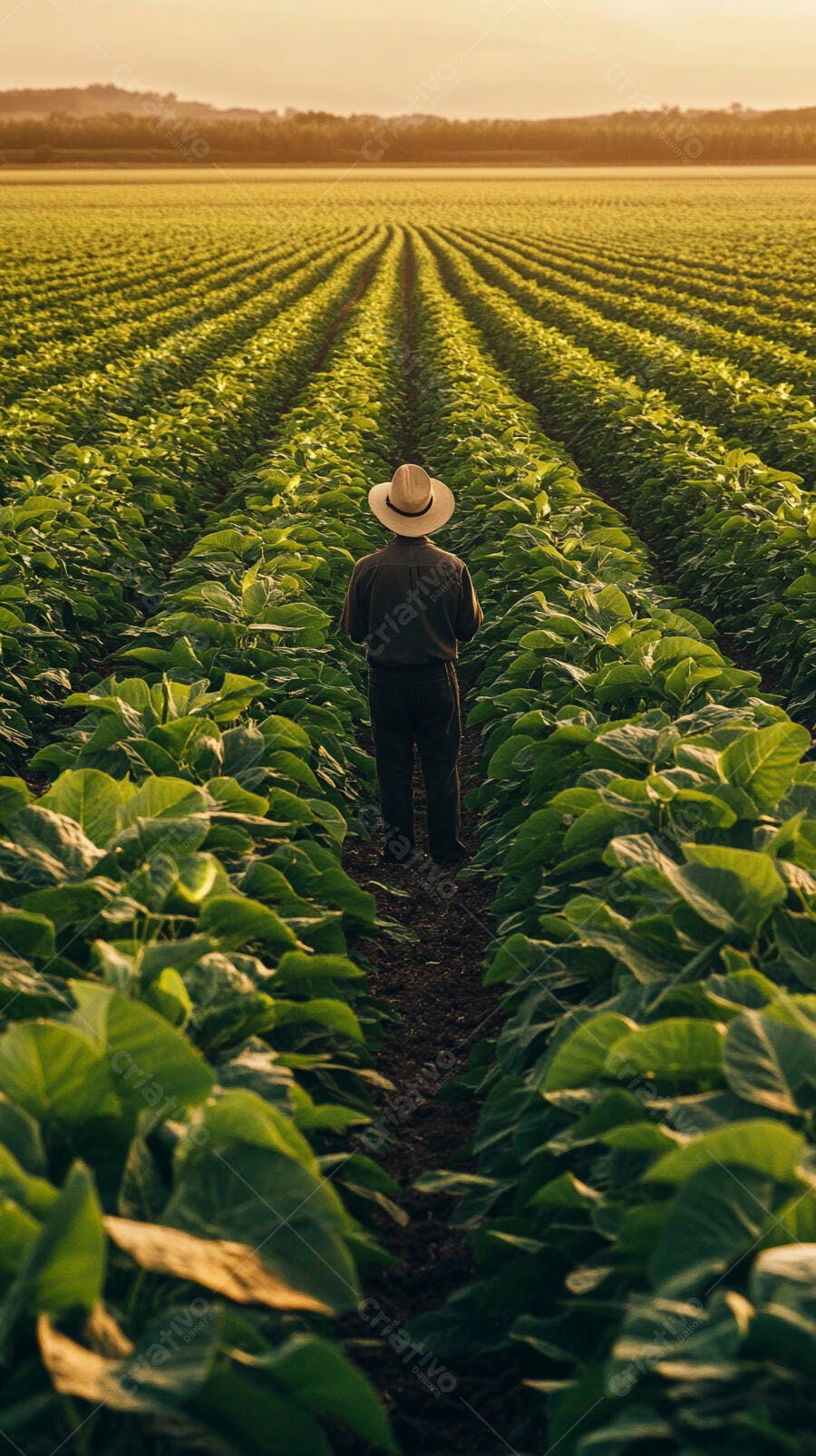 Foto Agricultor Campo de Soja Pôr do Sol Dourado