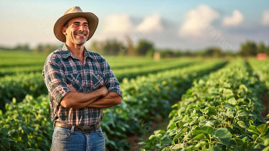 Foto Fazendeiro Sorrindo Campo de Plantação Agrícola
