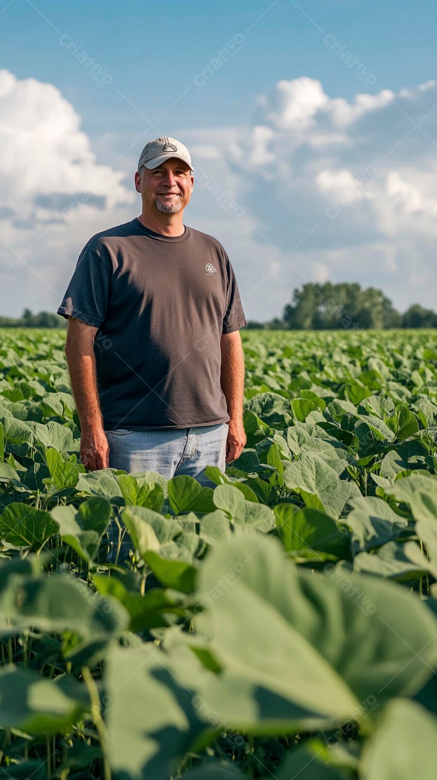 Foto Agricultor Sorrindo Campo de Soja Dia Ensolarado
