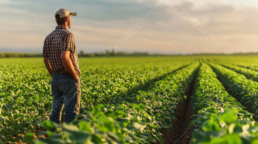 Foto Agricultor Homem no Campo Plantio Pôr do Sol
