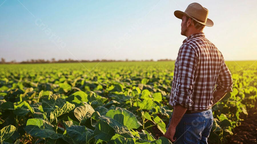 Foto Agricultor Homem Chapéu Observando Plantação Campo Aberto
