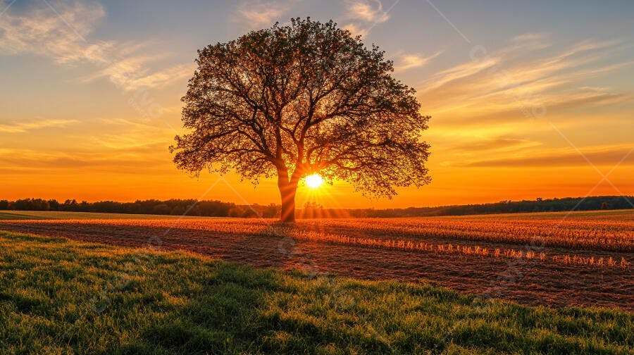 Foto Árvore Solitária Pôr do Sol Campo Dourado