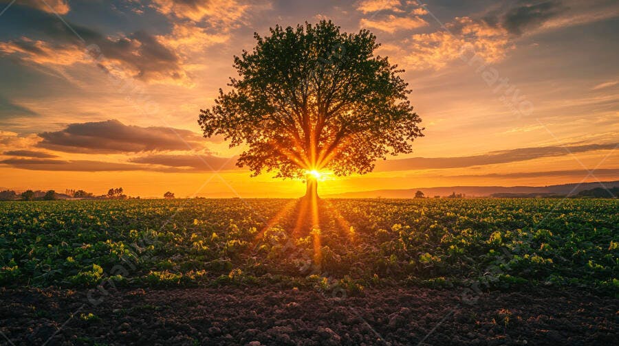 Foto Árvore Sol Nascente Campo Aberto Pôr do Sol Dourado