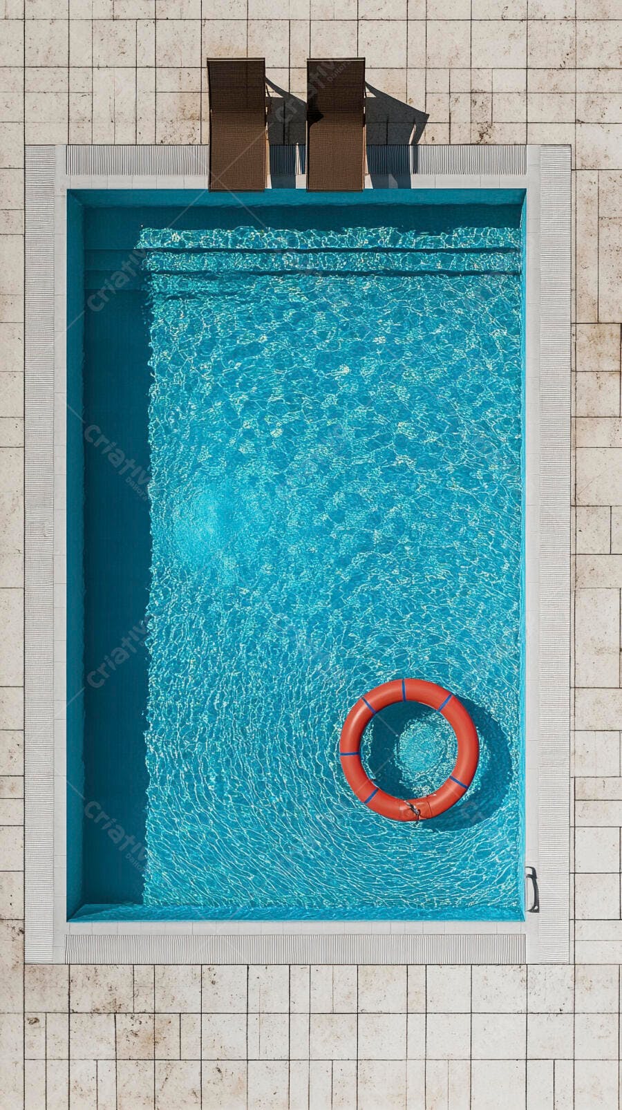 Foto Piscina com Boia Salva-Vidas e Espreguiçadeiras Vista Aérea