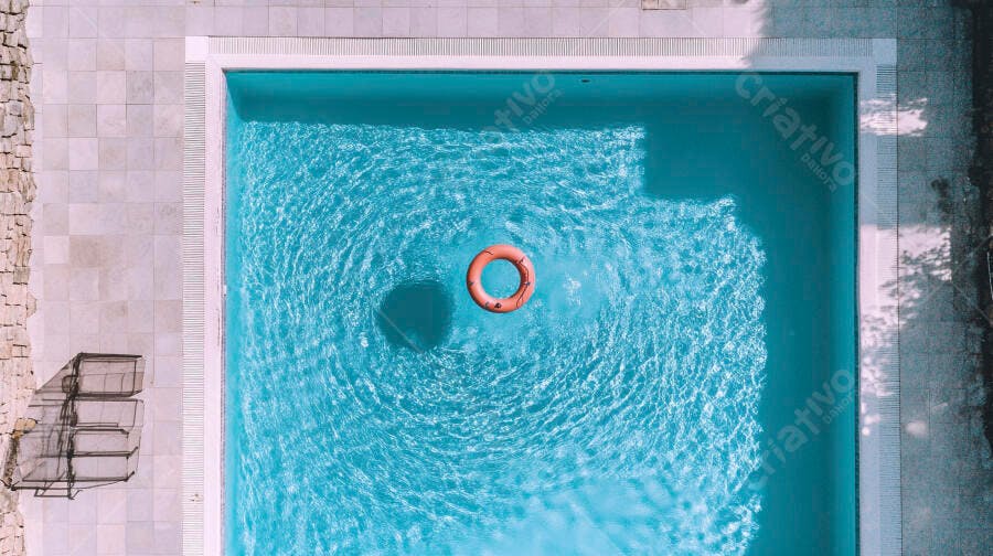 Foto Aérea Boia Laranja Piscina Azul Verão Estilo Drone