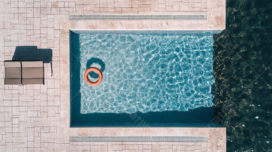Foto Aérea Piscina Retangular Boia Laranja Verão