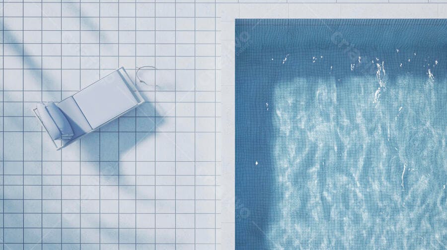 Foto Cadeira de Praia Branca Piscina Azulejos Azuis Verão