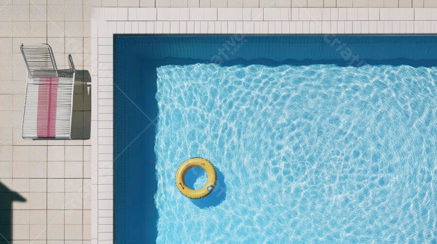 Foto Piscina Azul Boia Amarela Cadeira de Sol Vista Aérea Verão