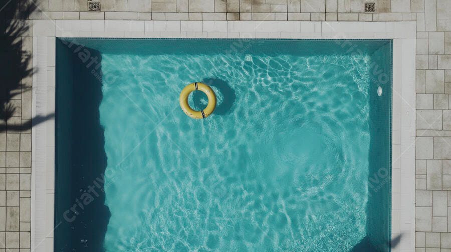 Foto Piscina Azul com Boia Amarela Vista Aérea Verão