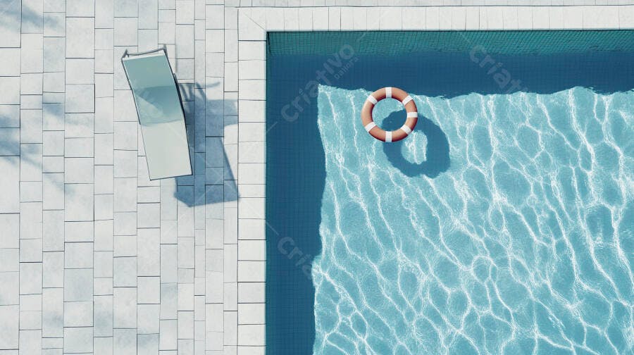 Foto Aérea Piscina com Boia e Espreguiçadeira Verão