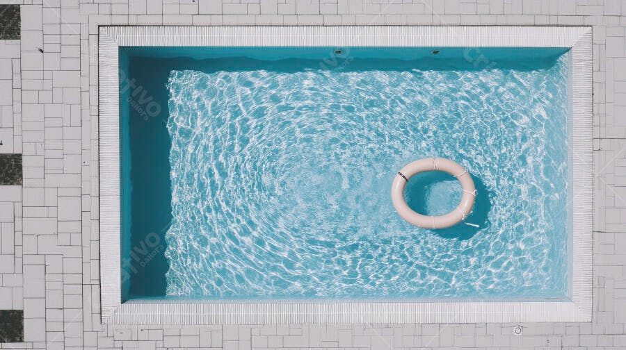 Foto Piscina Retangular Boia Branca Vista Aérea Verão