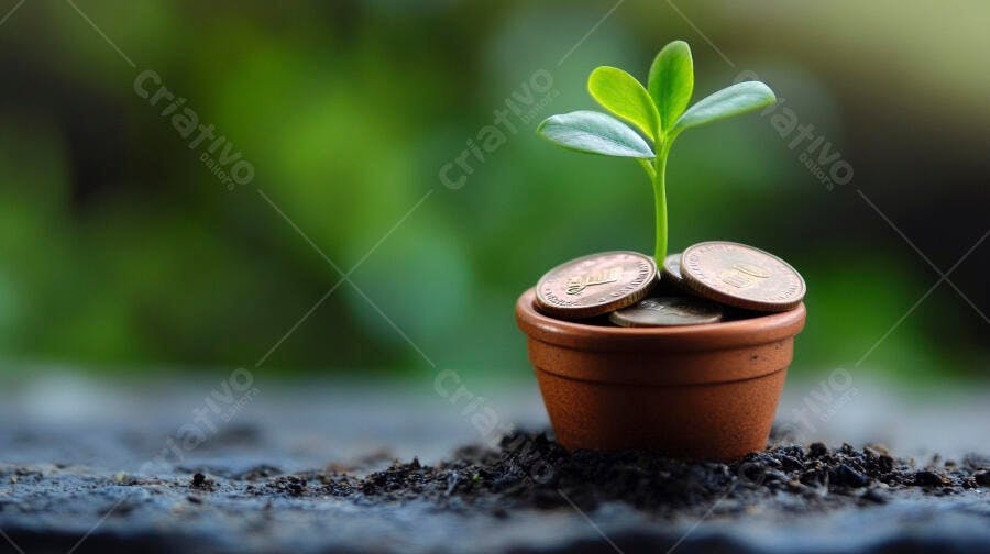 Foto Broto Crescendo Moedas Vaso Pequeno Terra Fértil