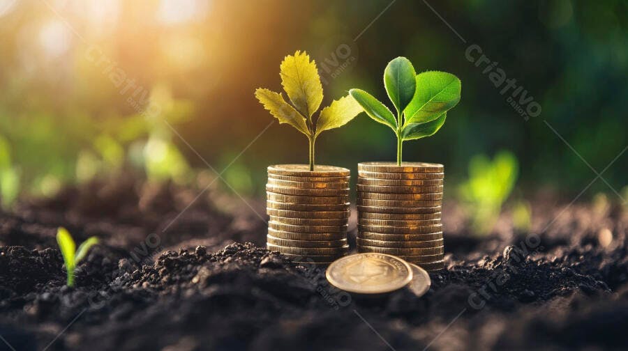 Foto Brotos Crescendo Moedas Terra Fértil Investimento