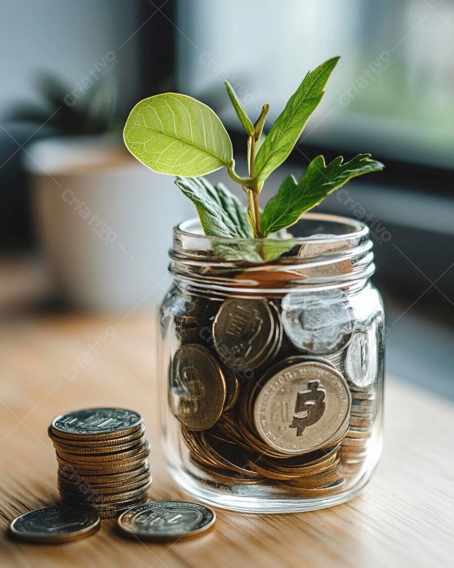 Foto Planta Crescendo Pote Moedas Economia Investimento