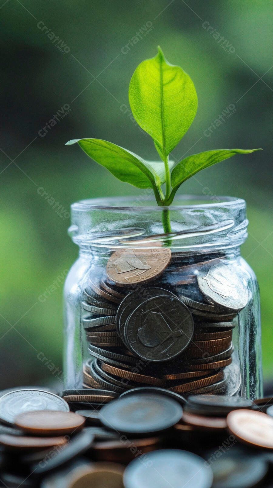 Foto Planta Crescendo Pote Moedas Fundo Verde