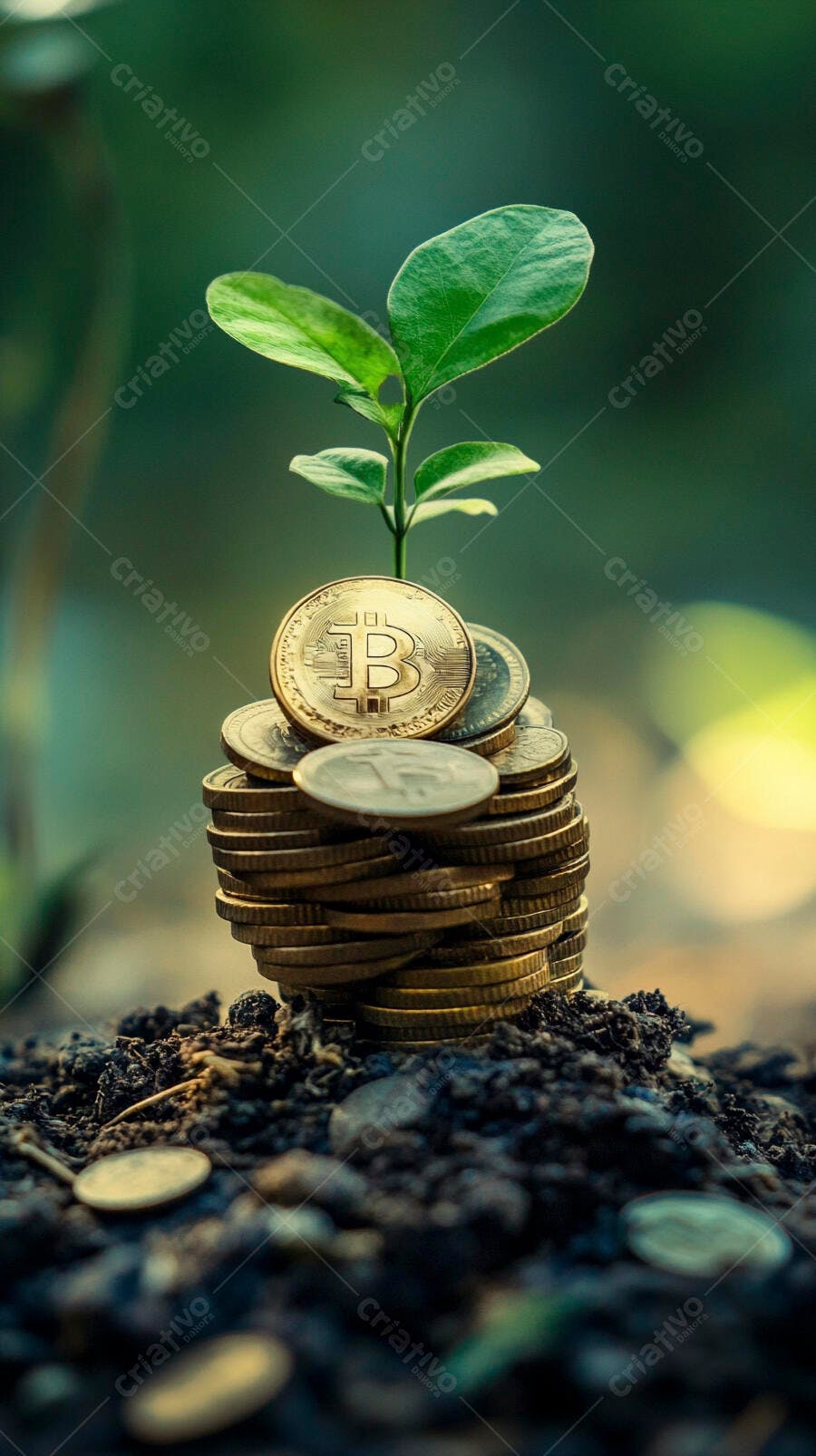 Foto Planta Crescendo Moedas Bitcoin Terra Investimento