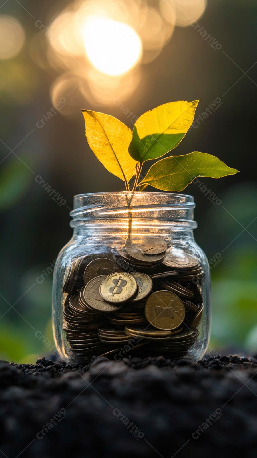 Foto Planta Crescendo Pote Moedas Terra Fértil Investimento