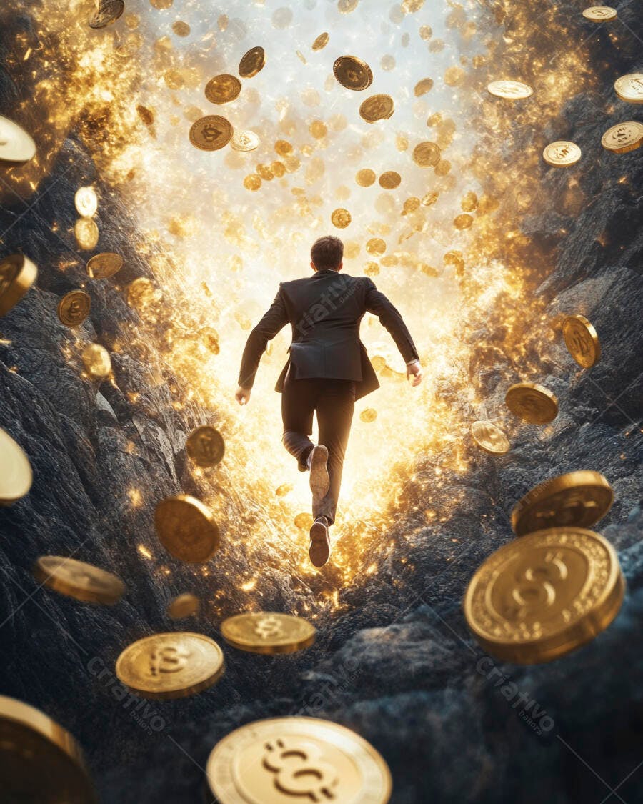 Foto Homem Correndo Moedas Bitcoin Queda Sucesso Financeiro