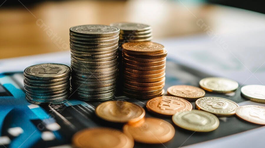 Foto Pilhas de Moedas Dinheiro Economia Finanças Investimento