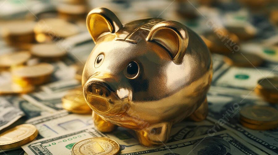 Foto Cofre Porquinho Dourado Dinheiro Moedas Investimento