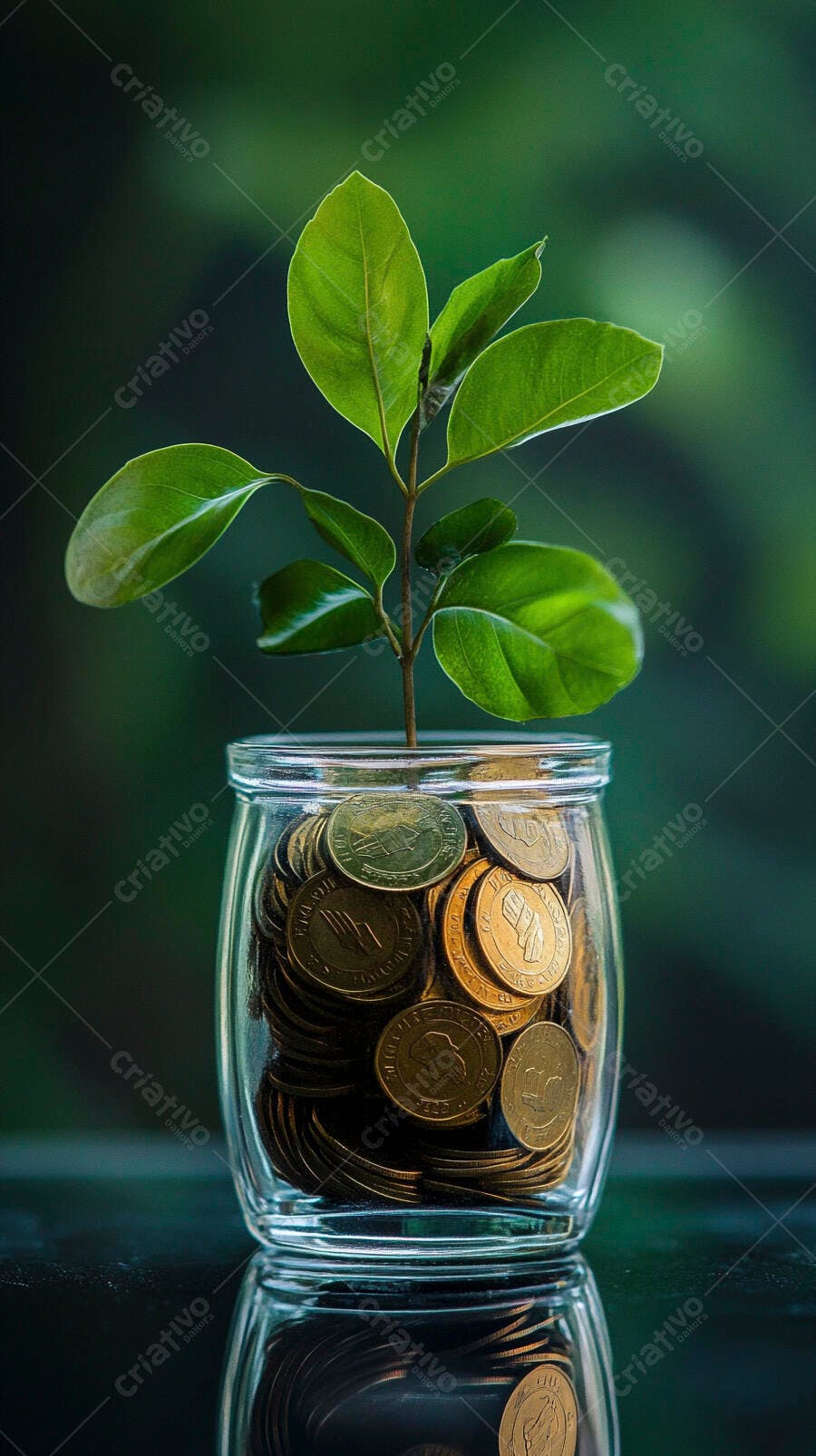 Foto Planta Crescendo Pote Moedas Fundo Verde Escuro