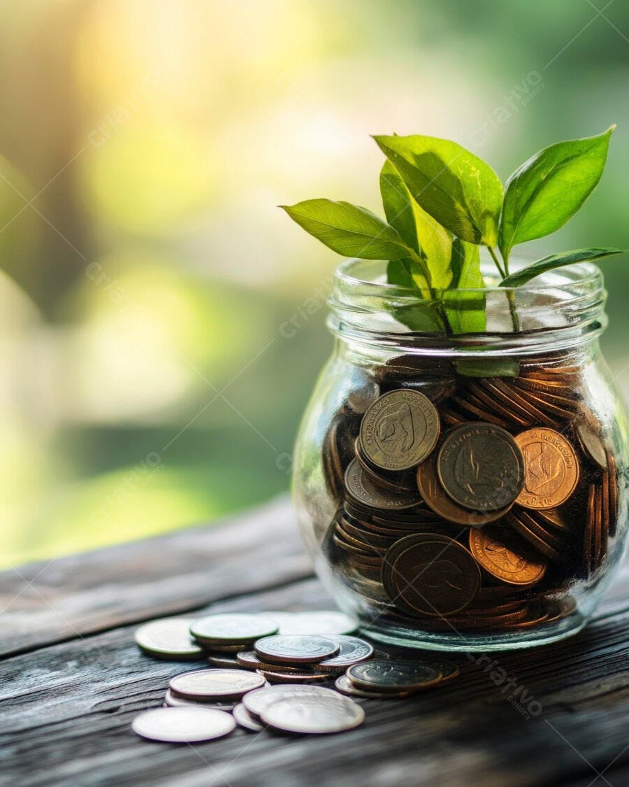 Foto Planta Crescendo Pote Moedas Economia Investimento