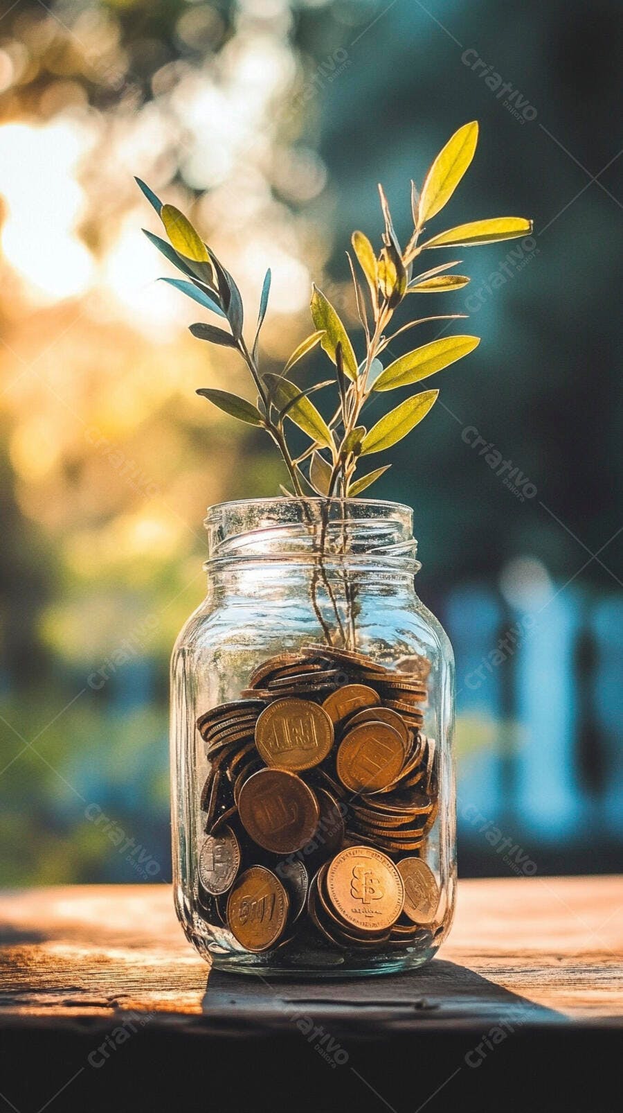 Foto Pote de Moedas com Planta Crescendo Investimento