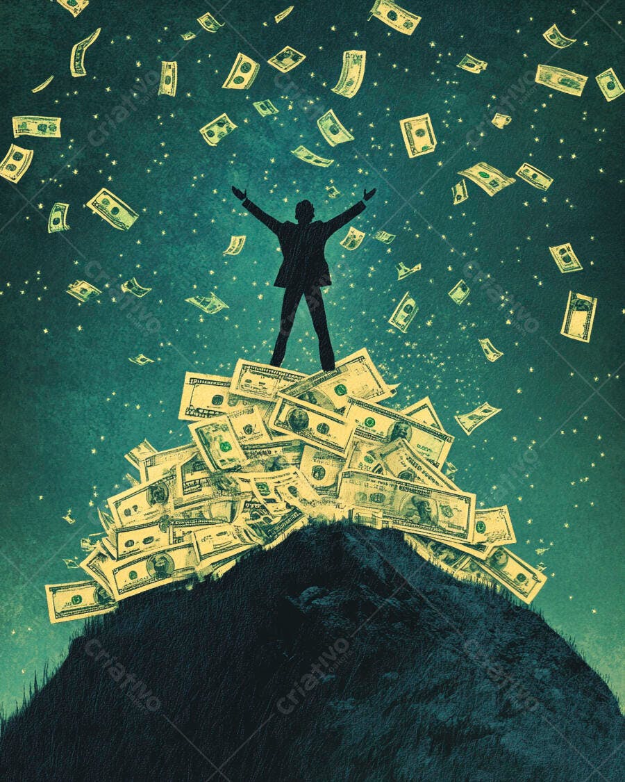 Homem Celebrando Dinheiro Chovendo Sucesso Financeiro