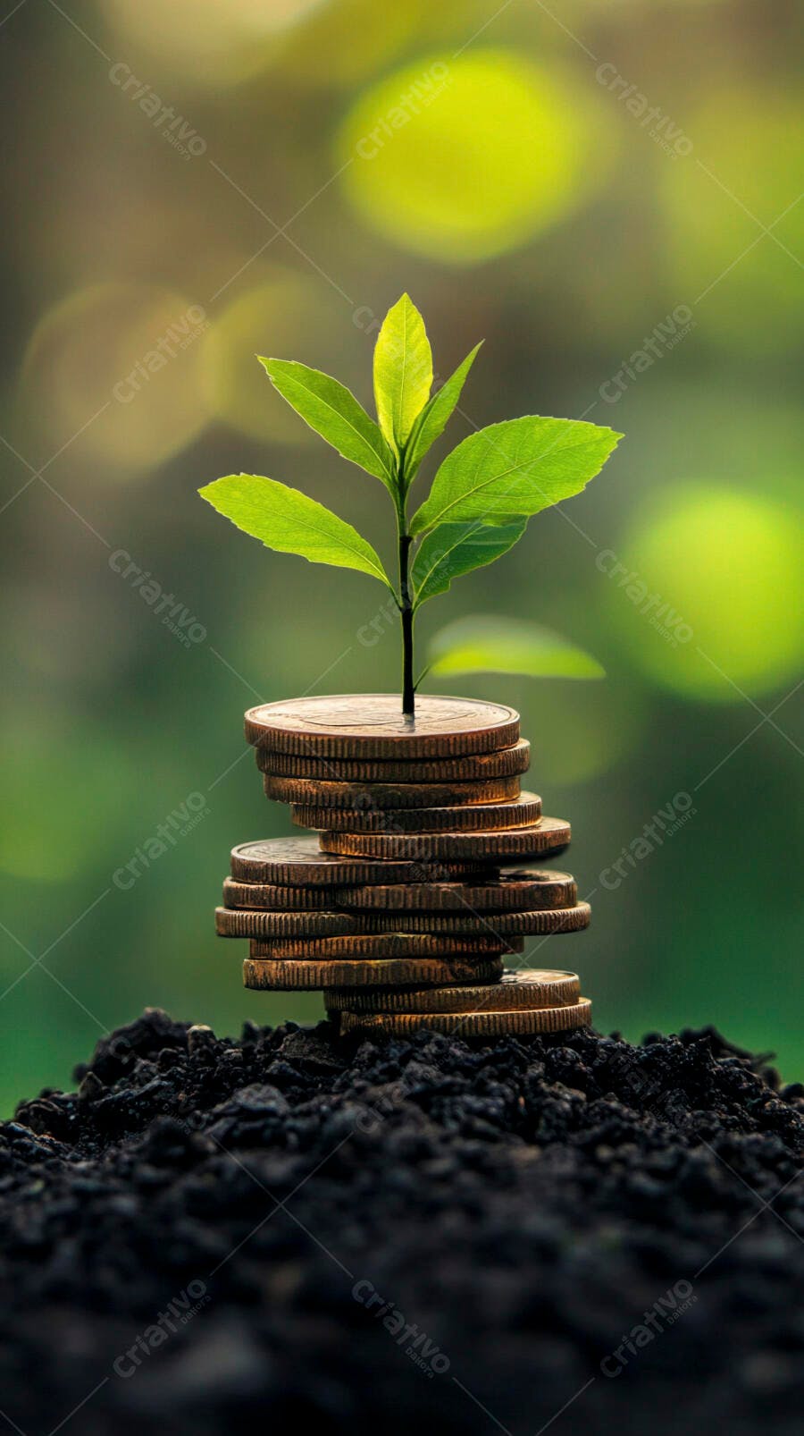 Foto Planta Crescendo Moedas Terra Fundo Verde