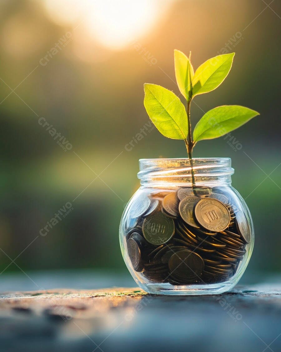 Foto Planta Crescendo Pote Moedas Economia Investimento