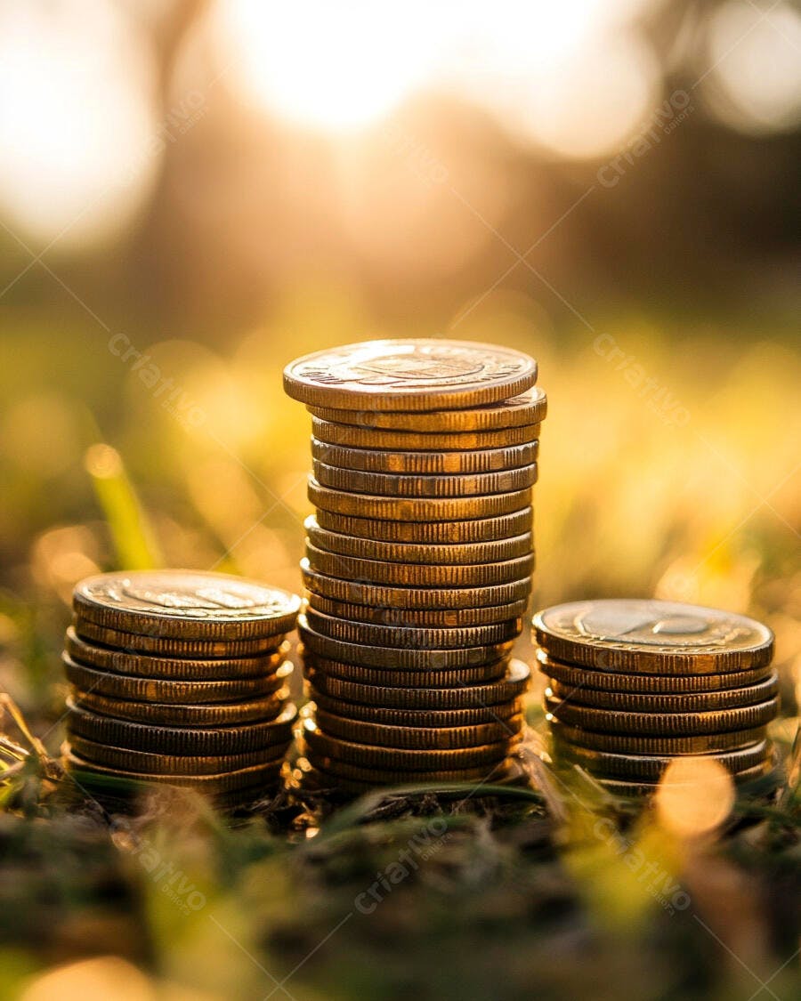 Foto Pilhas de Moedas Douradas Crescimento Financeiro