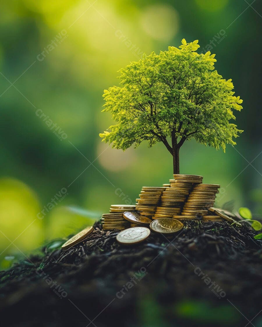 Foto Árvore Crescendo Moedas Terra Fundo Verde