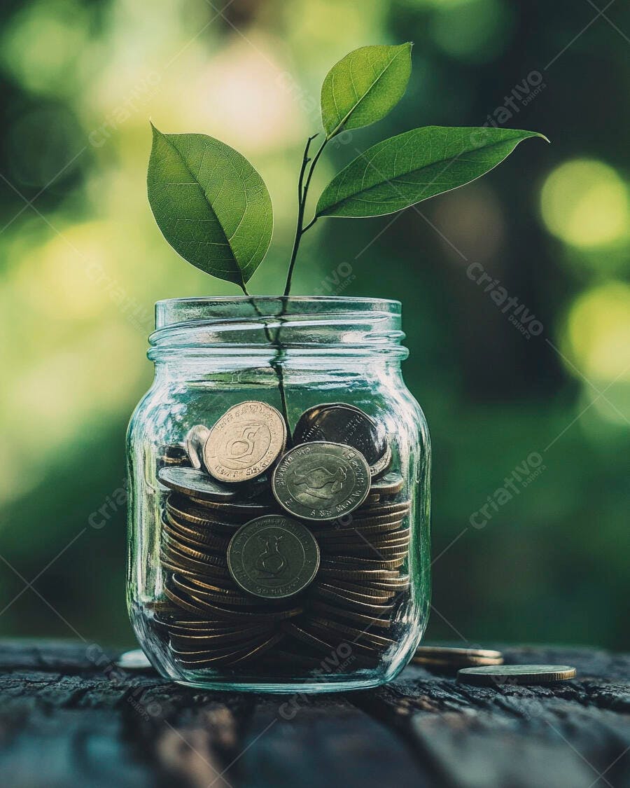 Foto Planta Crescendo Pote de Moedas Economia Investimento