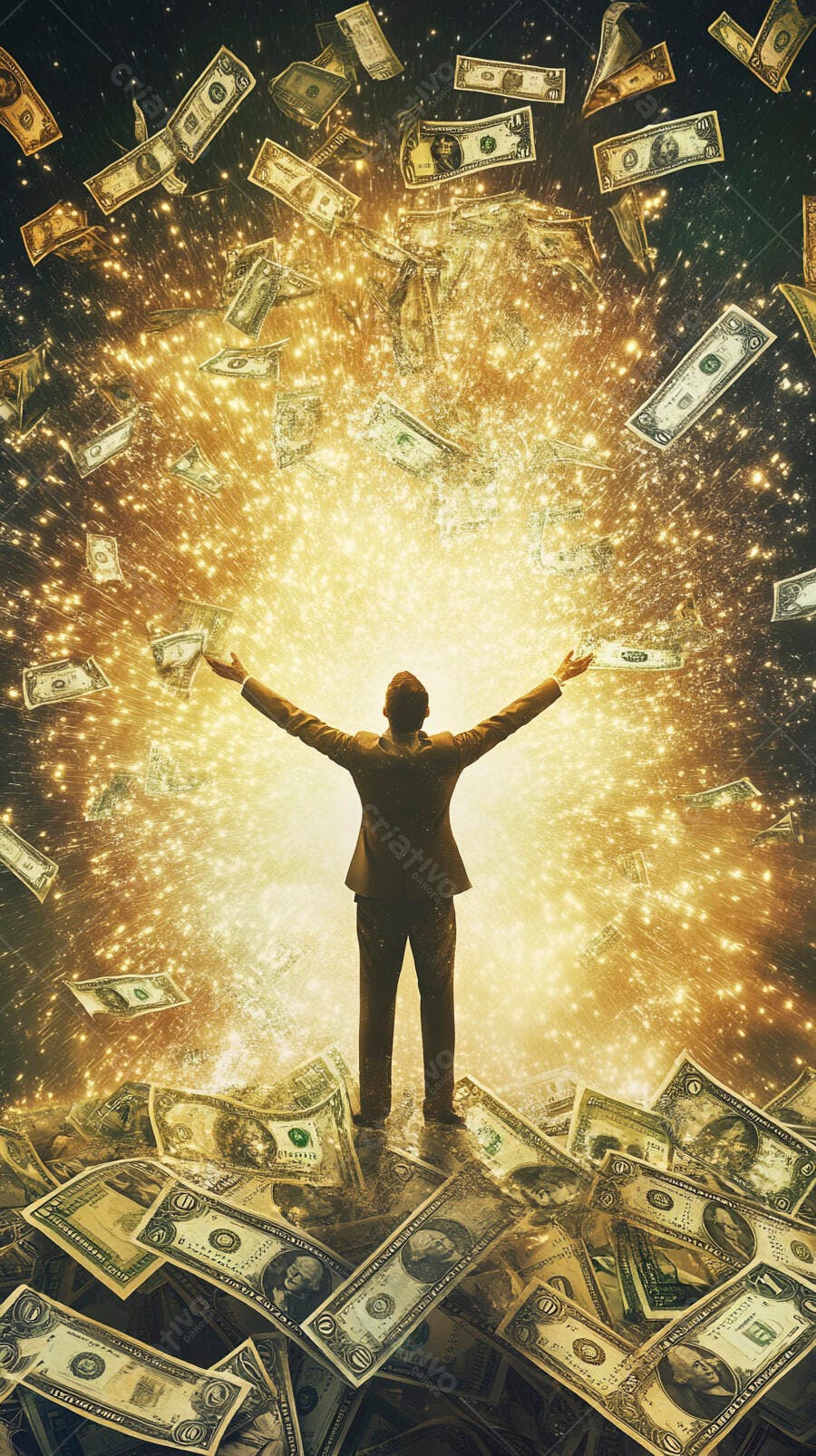Foto Homem Celebrando Chuva de Dinheiro Sucesso Financeiro