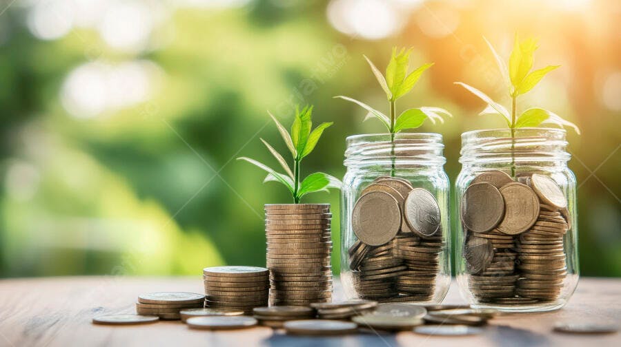 Foto Plantas Crescendo Moedas Potes Economia Investimento