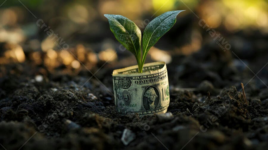 Foto Planta Crescendo Dólar Americano Terra Fértil Investimento