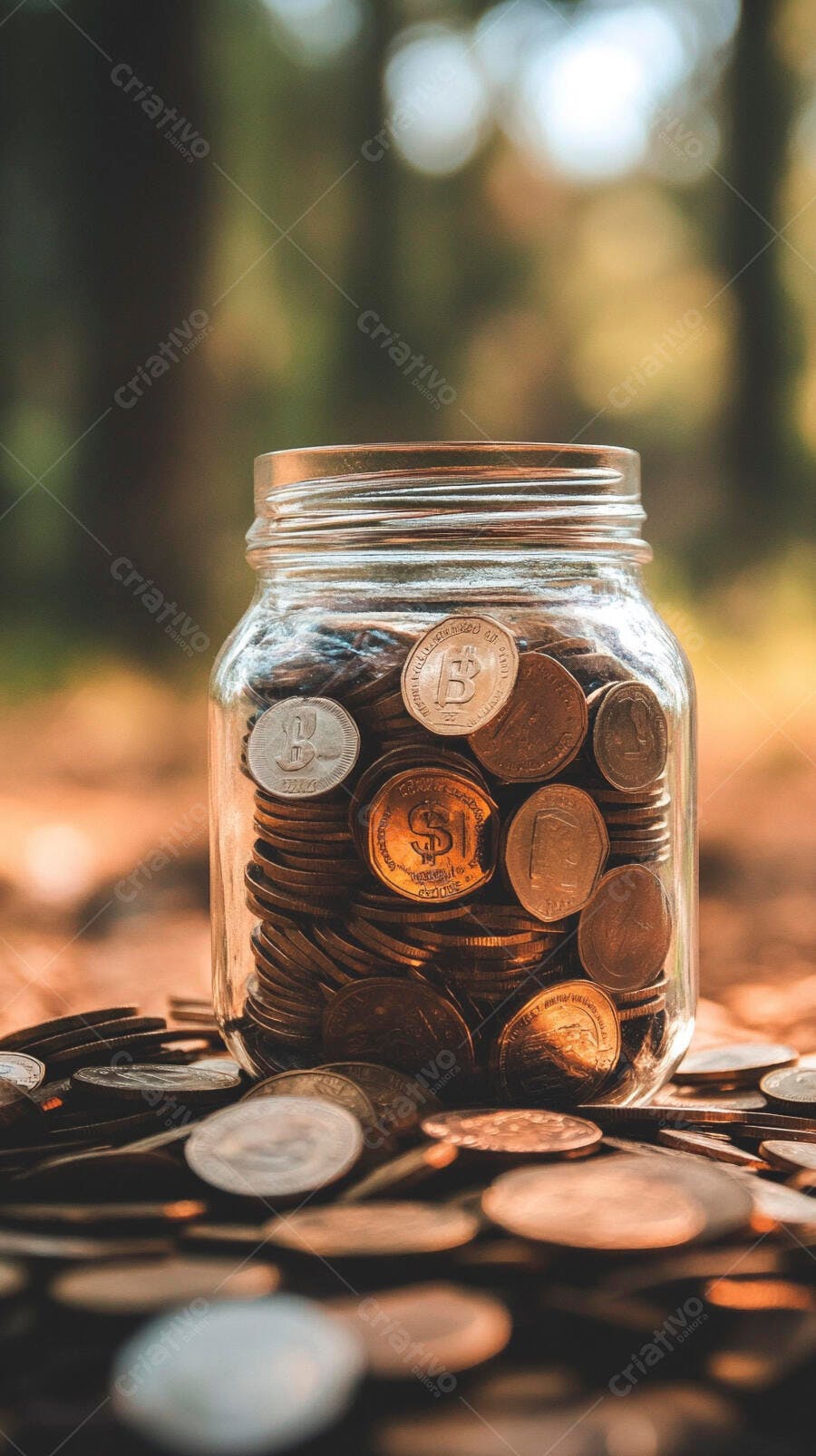 Foto Pote de Vidro Cheio de Moedas Economia e Investimento