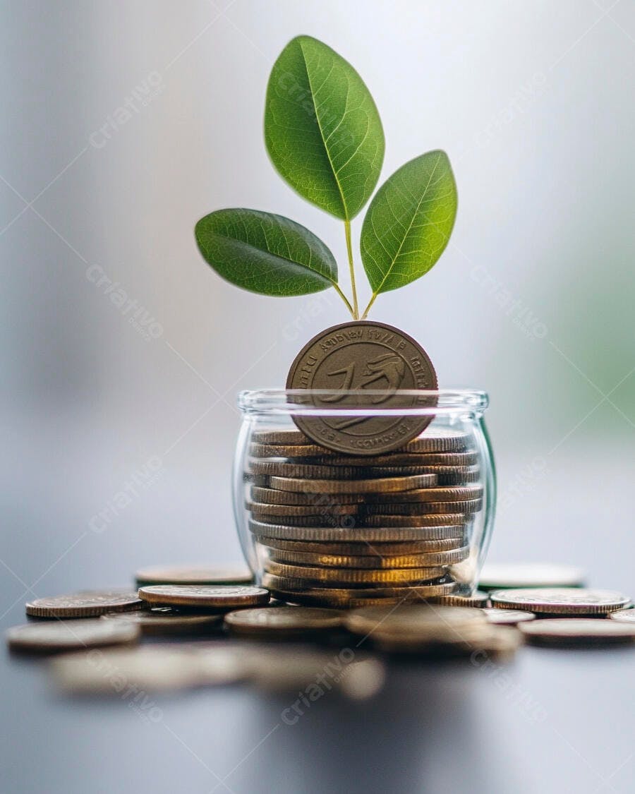 Foto Moedas Crescimento Planta Pote Fundo Branco Investimento