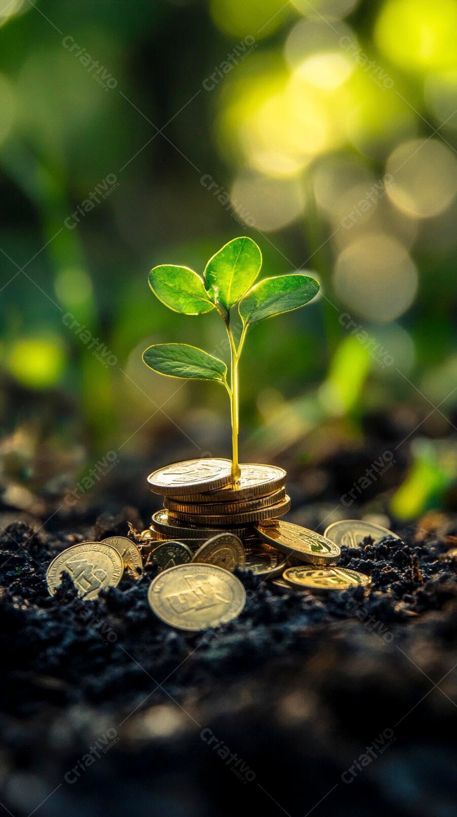 Foto Broto Crescendo Moedas Terra Fértil Investimento Financeiro