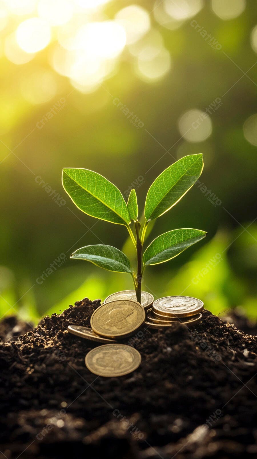 Foto Muda de Planta Crescendo Moedas Terra Iluminação Natural