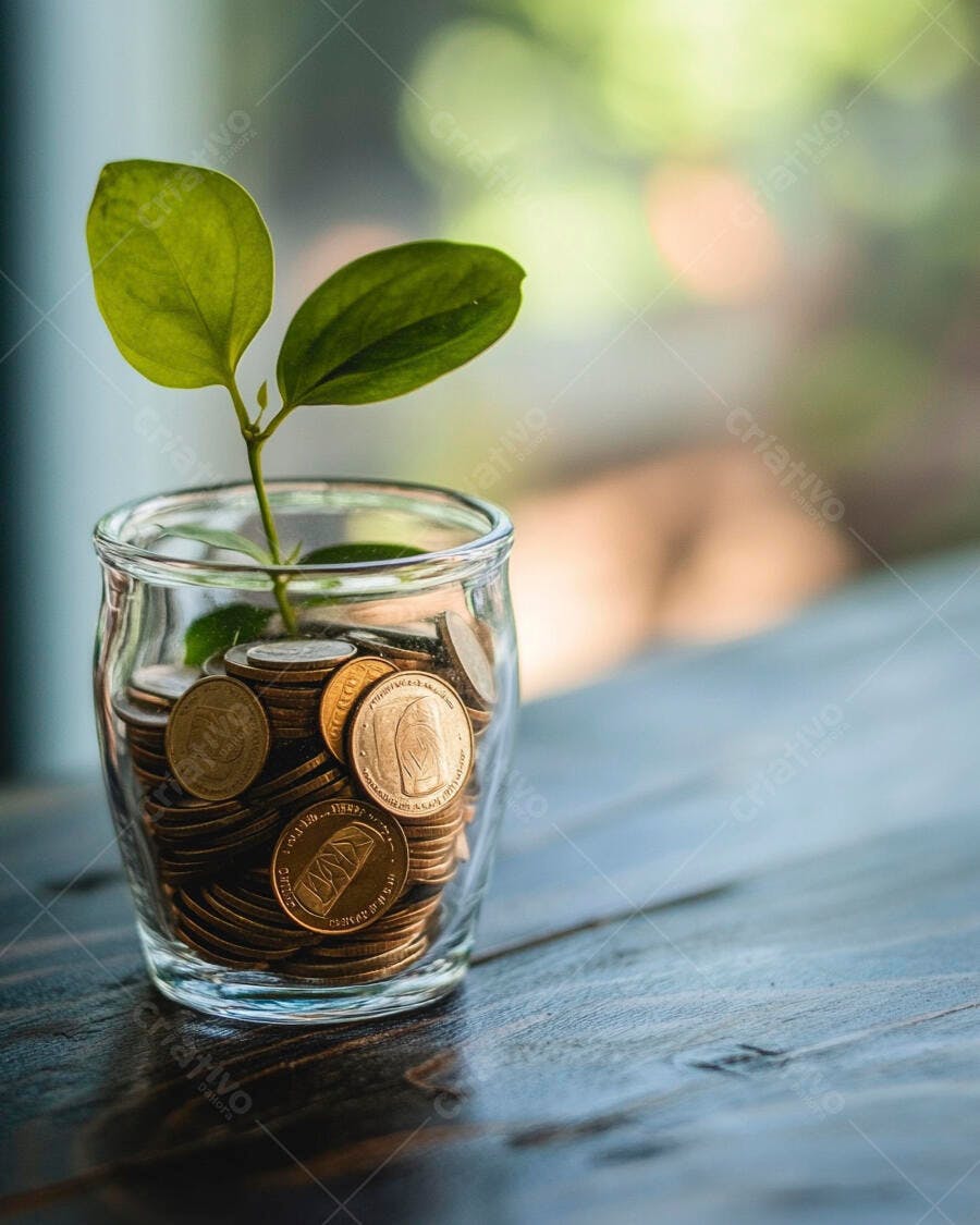 Foto Planta Crescendo Moedas Pote Vidro Investimento