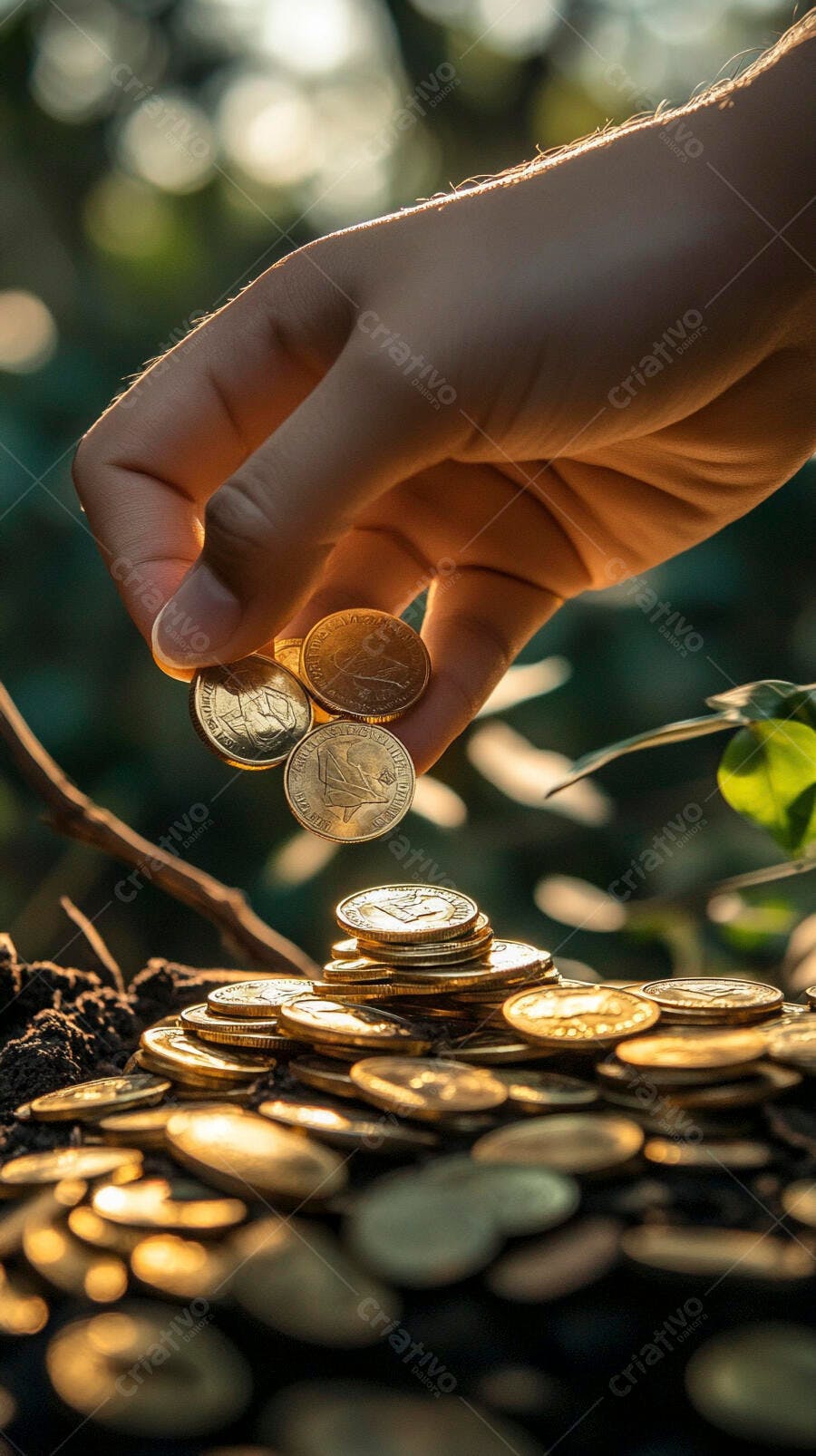 Foto Mão Plantando Moedas em Terra Fértil Crescimento Financeiro
