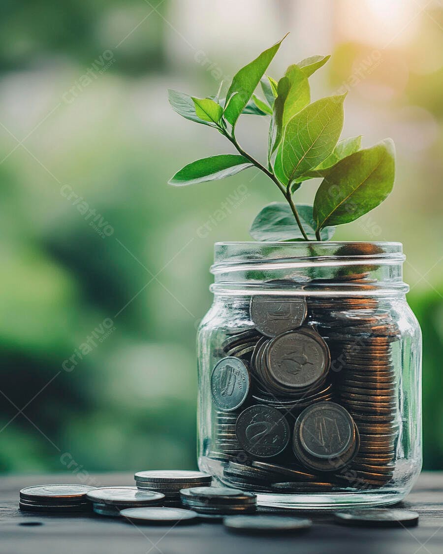 Foto Planta Crescendo Pote de Moedas Economia Investimento