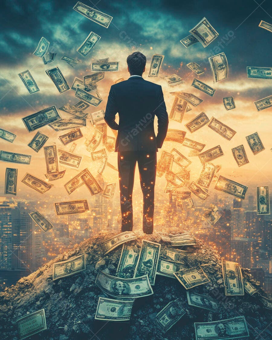 Foto Homem de Negócios Dinheiro Caindo Sucesso Financeiro