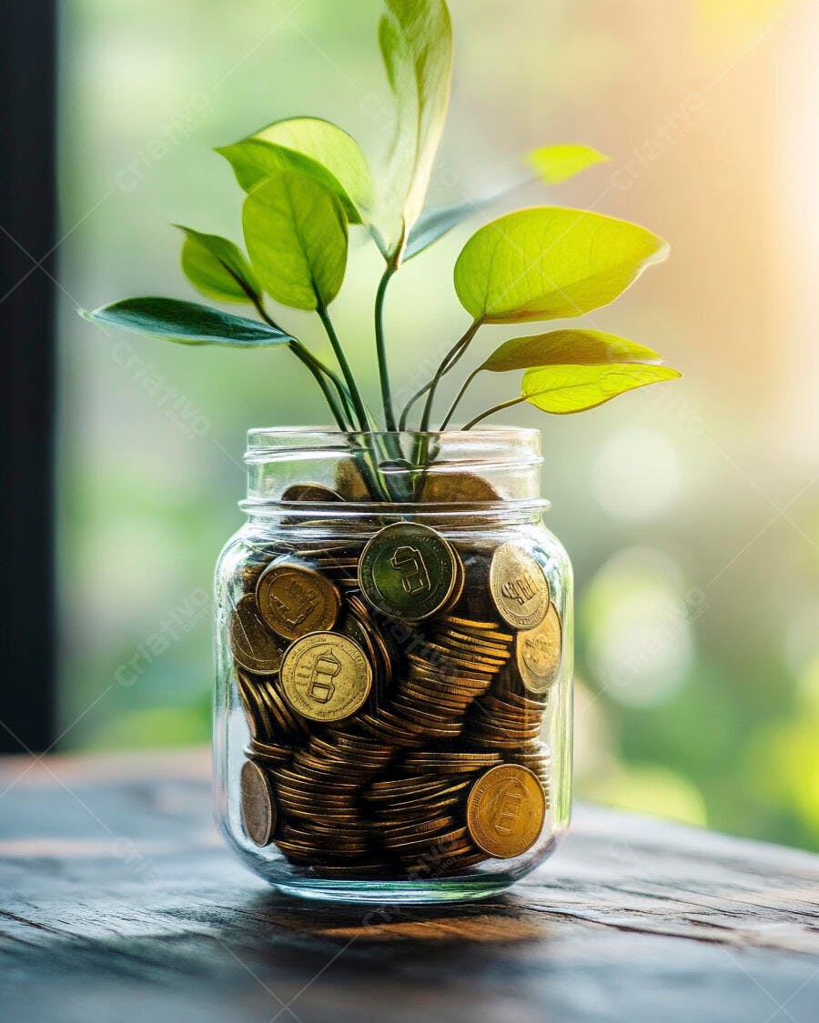 Foto Planta Crescendo Pote Moedas Economia Investimento